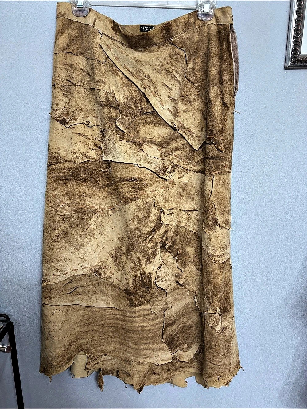 SZADRAS Vintage Patchwork Raw Edge Leather Skirt - Boho Fairycore Festival Midi